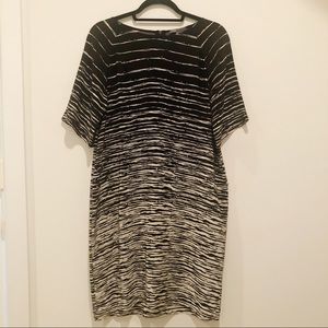 Vince Black and White Ombré Striped Silk Dress